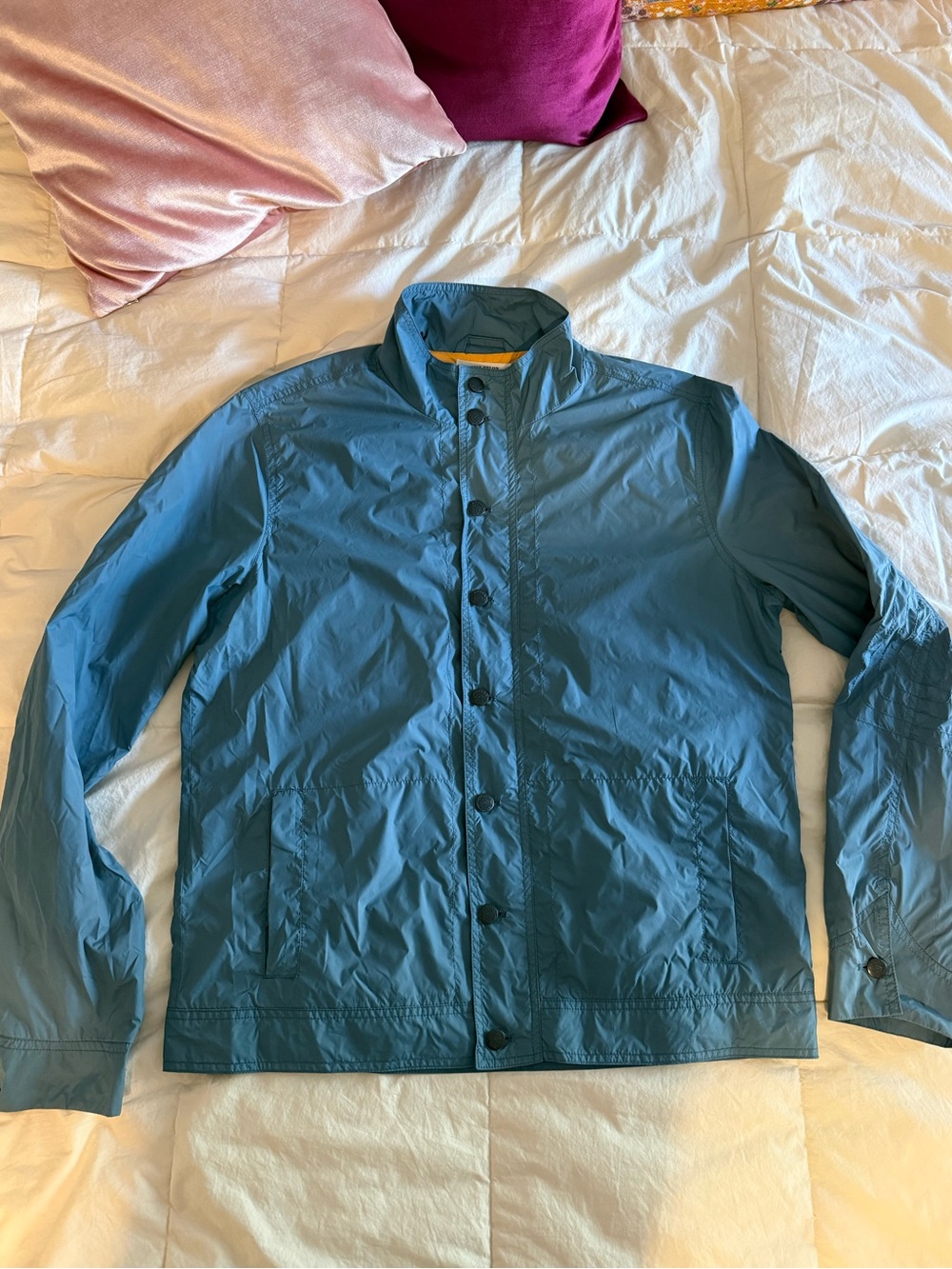 Gilded Age Men’s L Teal Blue Nylon Tailored Windbreaker Jacket Orange Lining